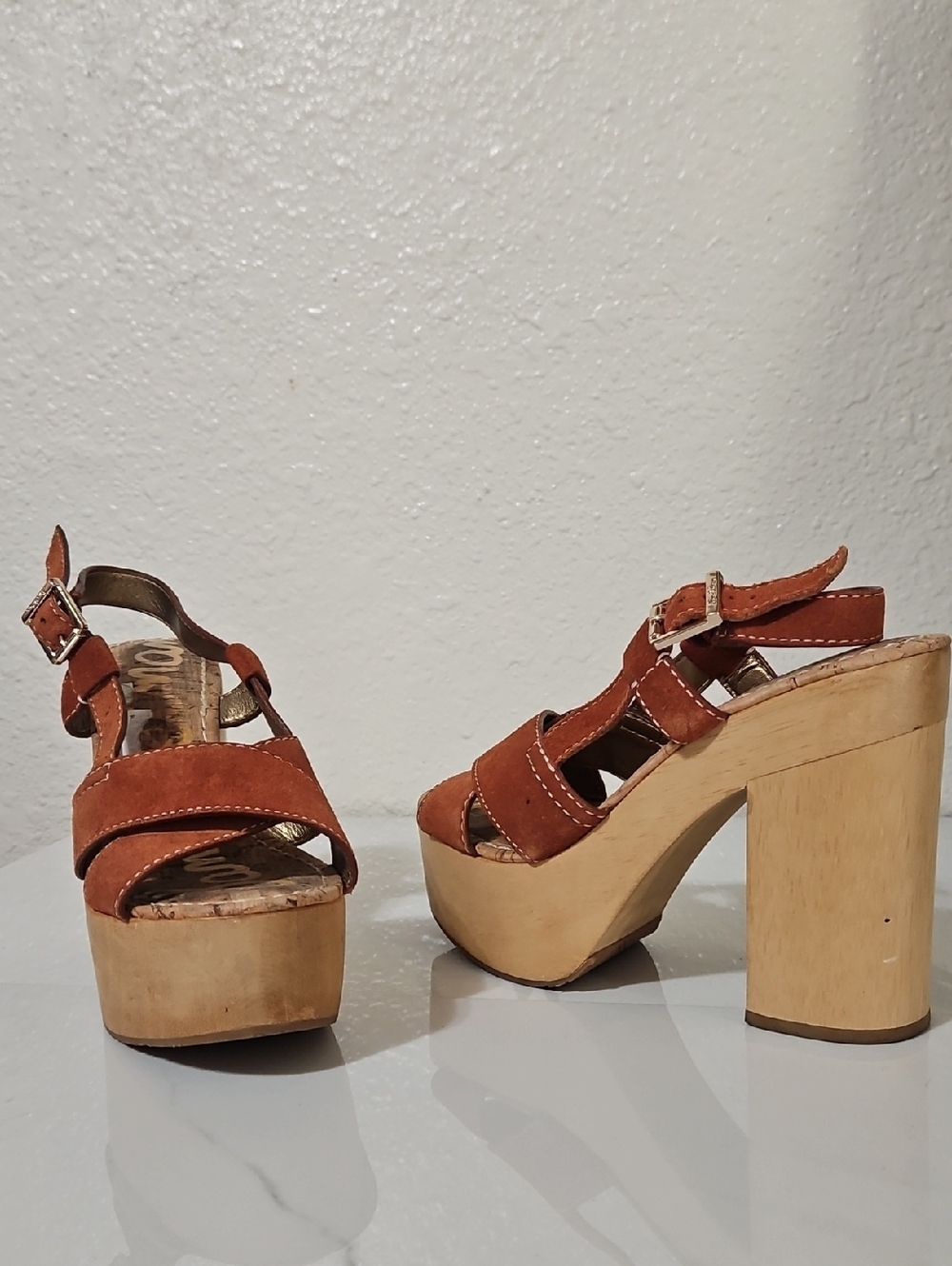 Sam Edelman Strappy Suede Leather Slingback Platform Heels